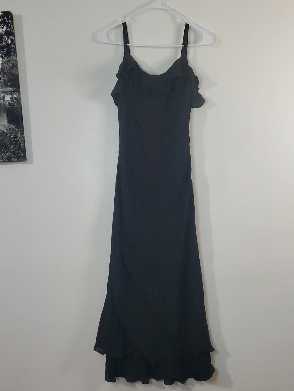 Vintage Lauren Ralph Lauren Black Silk Midi Dress Size Small Tiered Ruffle Hem
